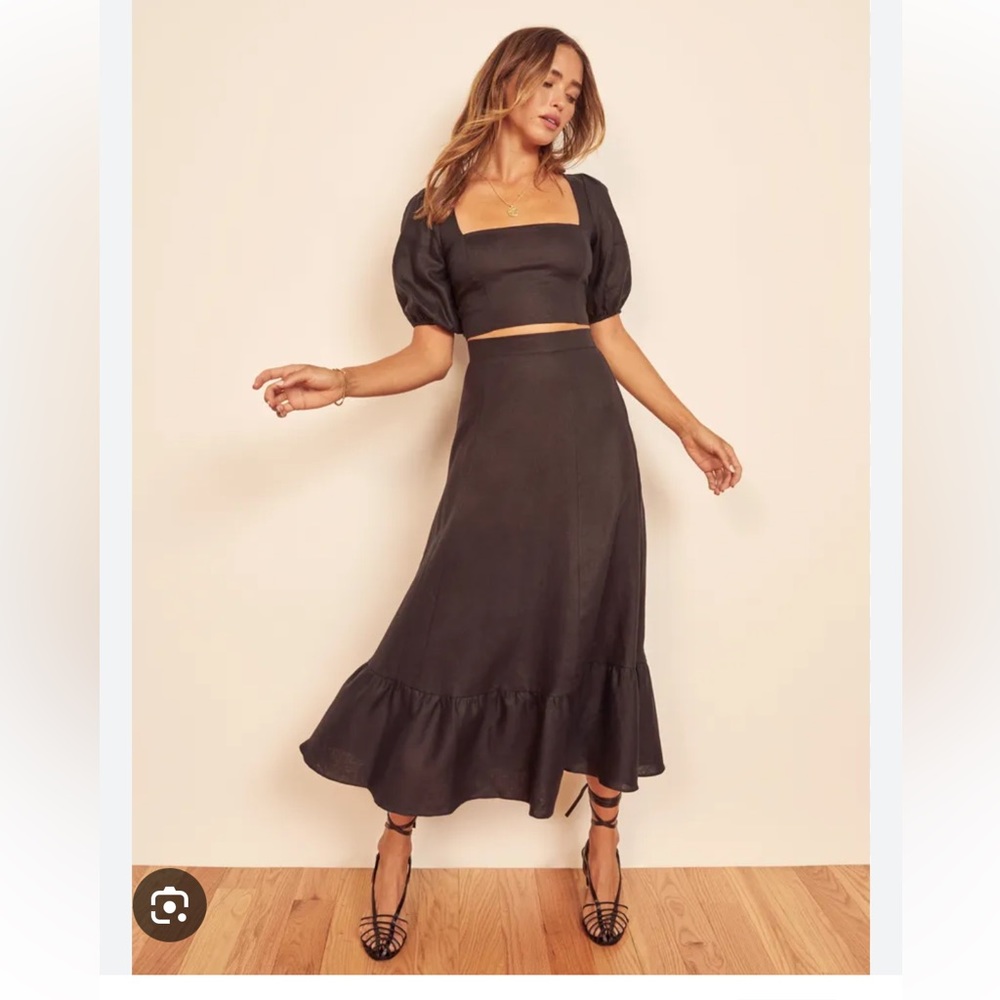 Reformation Black Puff Sleeve Top + Skirt🖤